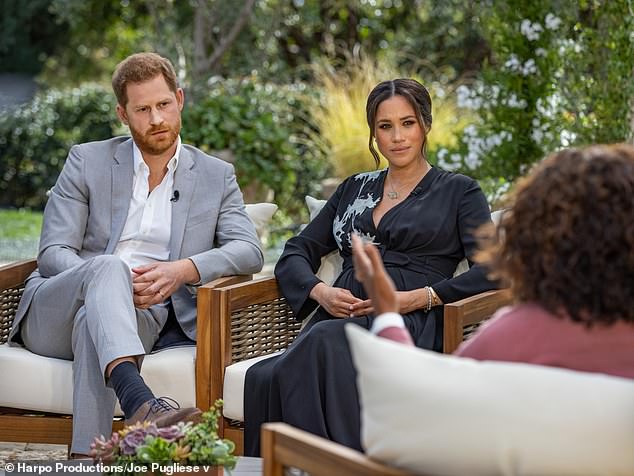 The Duke and Duchess of Sussex sit down for an interview with US chat show host Oprah Winfrey in March 2021