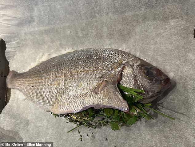 But Ellen opted to prep the dish in - but only after tackled a slightly problematic ingredients list that saw her head straight to Google to work out that 'branzino' is a bass fish