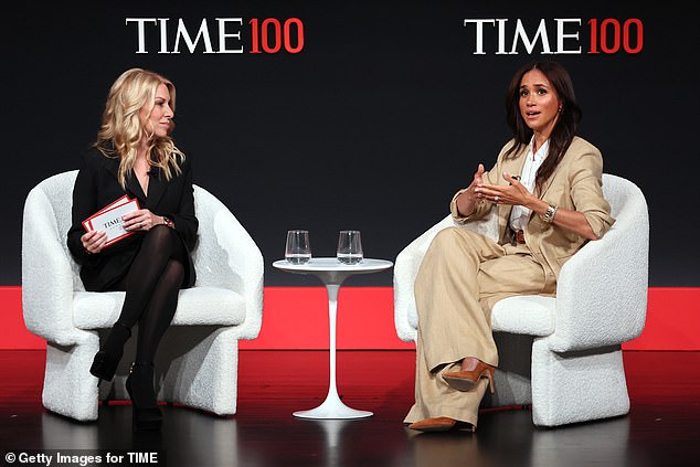 Harry Meghan attended a related Time100 event in New York last month, which featured Meghan as keynote speaker (pictured)