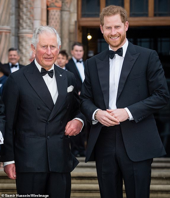 LONDON, ENGLAND - APRIL 04: Prince Charles, Prince of Wales and Prince Harry, Duke of Sussex attend the "Our Planet" global premiere  at Natural History Museum on April 04, 2019 in London, England. (Photo by Samir Hussein/Samir Hussein/WireImage)