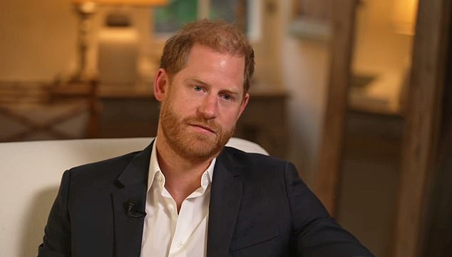Harry is pictured during his bombshell BBC interview in May after losing his appeal over the levels of security he and his family are entitled to while in the UK