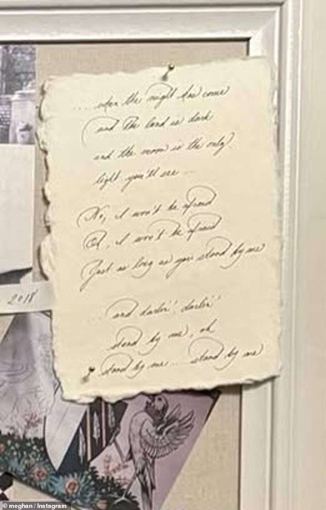 Meghan appears to have handwritten the lyrics of Ben E King's Stand by Me that was performed at her and Prince Harry's 2018 wedding