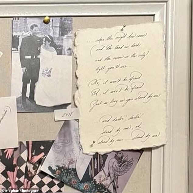 Controversially, Meghan also displayed what appears to be a photo of her coat of arms approved by the late Queen Elizabeth II when she became Duchess upon her wedding in May 2018