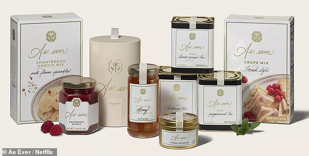 Pictured: Some of the sold-out products within the As Ever collection. Exclusive products on sale included a wildflower honey with honeycomb, priced at an eye-watering $28 (£21.60), and some flower sprinkles at $15 (£11.60)
