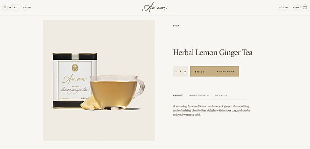 At the time of the sell-out opening day, some had began to cast an element of doubt on the success of the 43-year-old's latest business venture. Richard Eden, the Daily Mail's Diary Editor, described the launch as 'one of the oldest marketing tricks in the book' (Pictured: A Herbal Lemon Ginger Tea on sale as part of the launch)