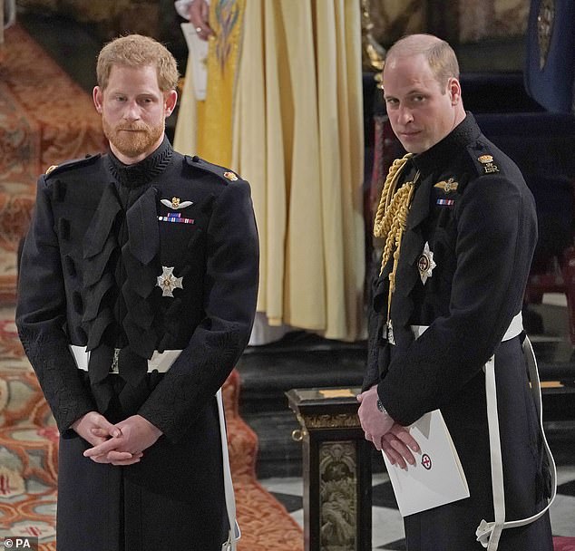 While waiting at the altar, a nervous Harry asked his brother Prince William: 'Is Meghan here?'