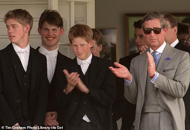 Charles and Prince Harry at The Eton Boys' Tea Party at The Guards Polo Club. Despite getting the finest education at Eton, he struggled at school and exams, with his housemaster admitting he was not cut out for university