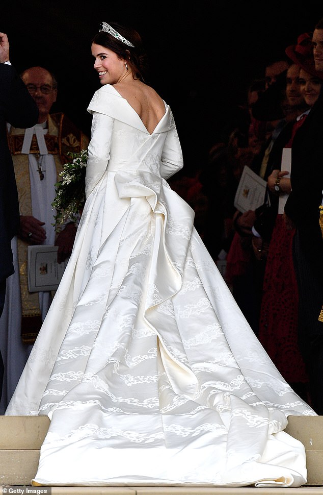 Princess Eugenie's 2018 wedding gown by Peter Pilotto and Christopher de Vos was thought to have cost £200,000