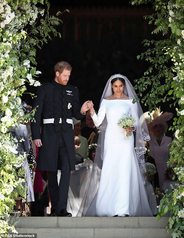 Meghan's £110,000 dress, which she paid for herself, was created using double-bonded silk cady cushioned by an underskirt of triple silk organza
