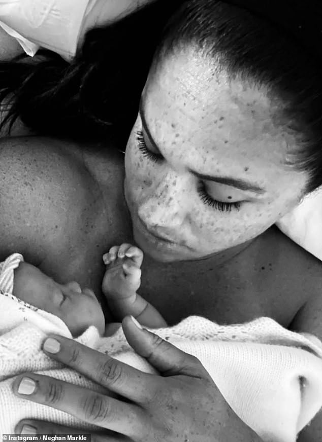 A second image also posted by Meghan showed her tenderly cradling newborn Princess Lilibet as she enjoyed skin-to-skin time with the new addition to her family in 2021
