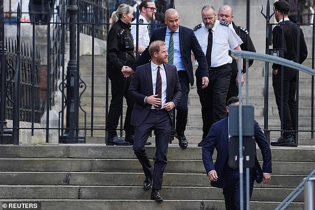 Harry departs after attending the Court of Appeal on April 9, 2025