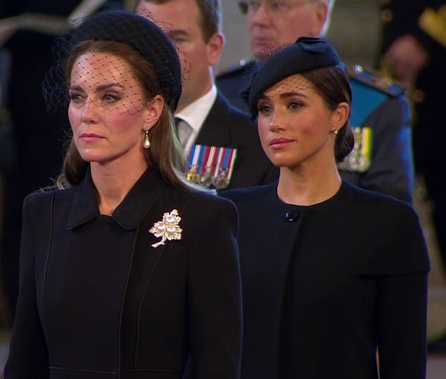Kate walked ahead of Meghan during Queen Elizabeth II's lying-in-state in London's Westminster Hall
