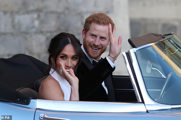 The recent sighting of Queen Mary's aquamarine ring prompted comparisons to a similar large aquamarine ring previously owned Princess Diana. Her son Prince Harry reportedly gifted it to Meghan Markle ahead of their 2018 wedding, and she wore it to their reception