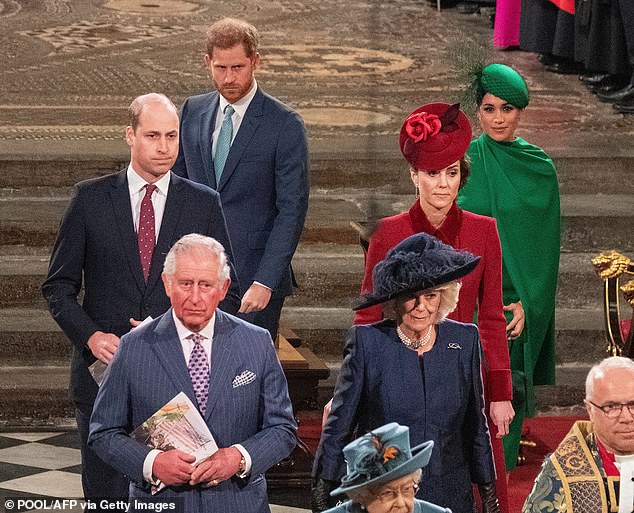 Members of the Royal Family depart Westminster Abbey after attending the annual Commonwealth Service in London on March 9, 2020