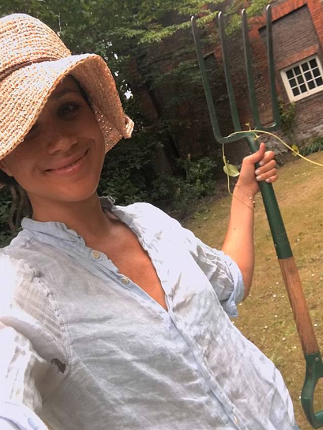 Meghan is pictured gardening at Nottingham Cottage where she and Harry spent time together before publicly announcing the proposal