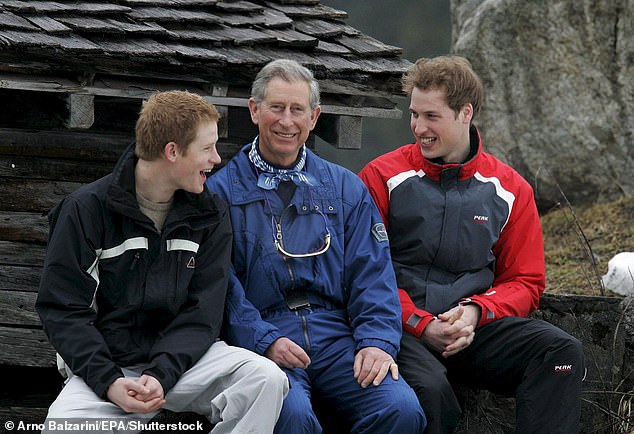 Harry with William and Charles during a media photocall near the Swiss resort of Klosters in 2005