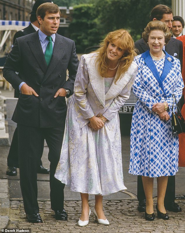 Fergie enjoyed a good relationship with Queen Elizabeth II throughout her marriage to Prince Andrew, but they fell out after photos were published showing her frolicking in the south of France with her financial advisor John Bryan (Prince Andrew; Sarah Ferguson; and Queen Elizabeth II are seen in London in 1986)