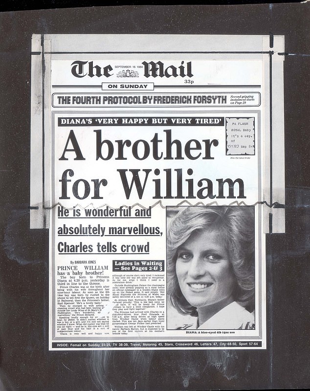 The Daily Mail's front cover on September 16 - the day after Prince Harry was born