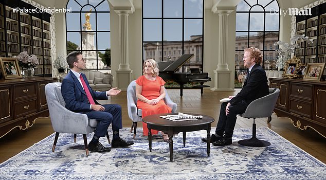 Richard (left) was joined on the show by Rebecca English (centre), the Daily Mail's Royal Editor, and executive producer Luke Blackall (right)