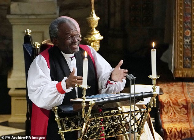 Robert Lacey, author of Battle Of Brothers, wrote that Reverend Bishop Michael Curry - pictured - was one of two 'heroes' of the day