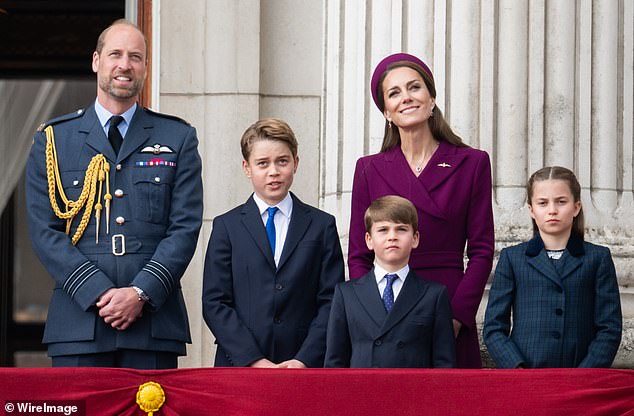 The Prince and Princess of Wales and their children watch the flypast on May 5, 2025 - two days after Harry's BBC interview