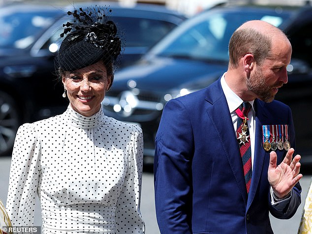 The mother-of-three added an elegant fascinator by Juliette Botterill to her ensemble on Thursday