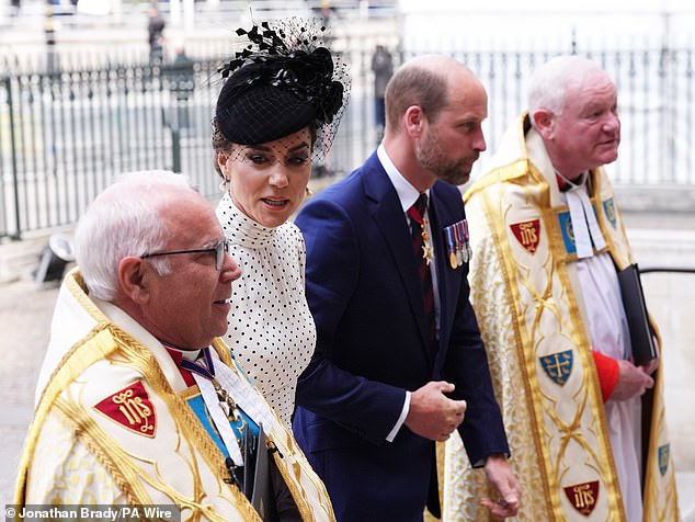 The Prince and Princess of Wales are seen as they arrived at Westminster Abbey for the service today