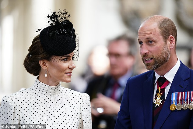 Kate gave William a sweet smile as he spoke with attendees at the memorial service in London today