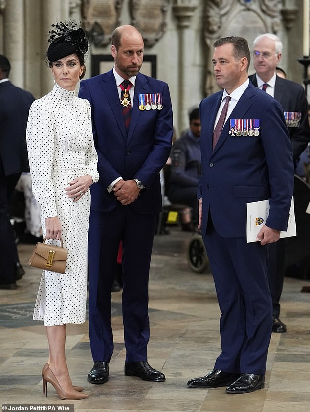 Pictured: The Prince and Princess of Wales attend a service of thanksgiving at Westminster Abbey in London on the 80th anniversary of VE Day