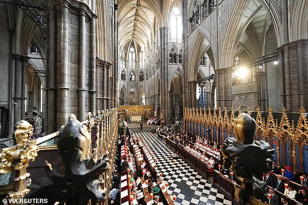 Pictured: A general view of Thursday's Service of Thanksgiving at Westminster Abbey in London