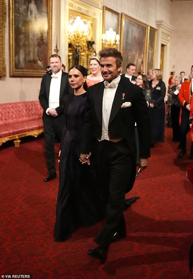 David and Victoria Beckham attend the state banquet for the Emir of Qatar at Buckingham Palace in December 2024