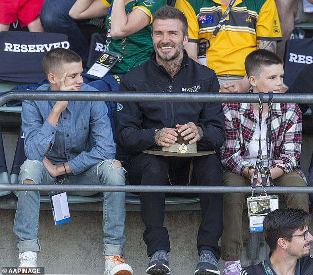 David Beckham and his children Romeo and Cruz attend the Sydney Invictus Games in 2018