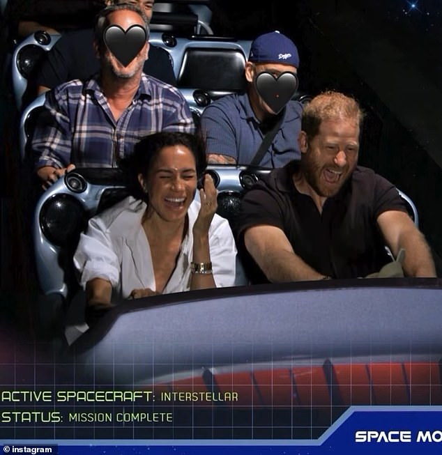 The couple - who tied the knot in 2018 - were spotted having a blast of their own as they sat at the front while on Space Mountain together
