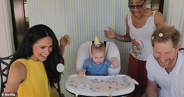 Meghan, her mother Doria, and Harry are seen playing with Archie in their Netflix TV series