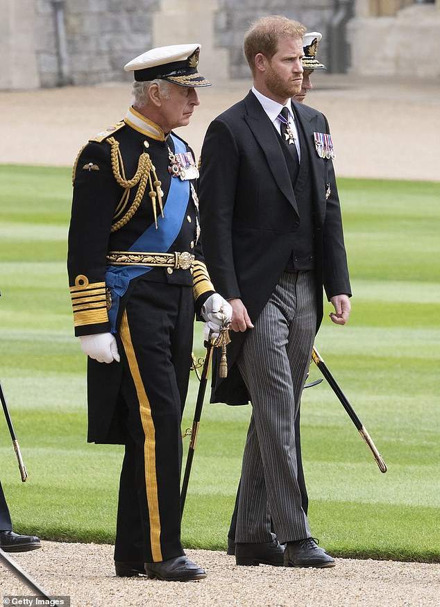 Prince Harry is pictured here with his father Charles at Windsor Castle in September 2022