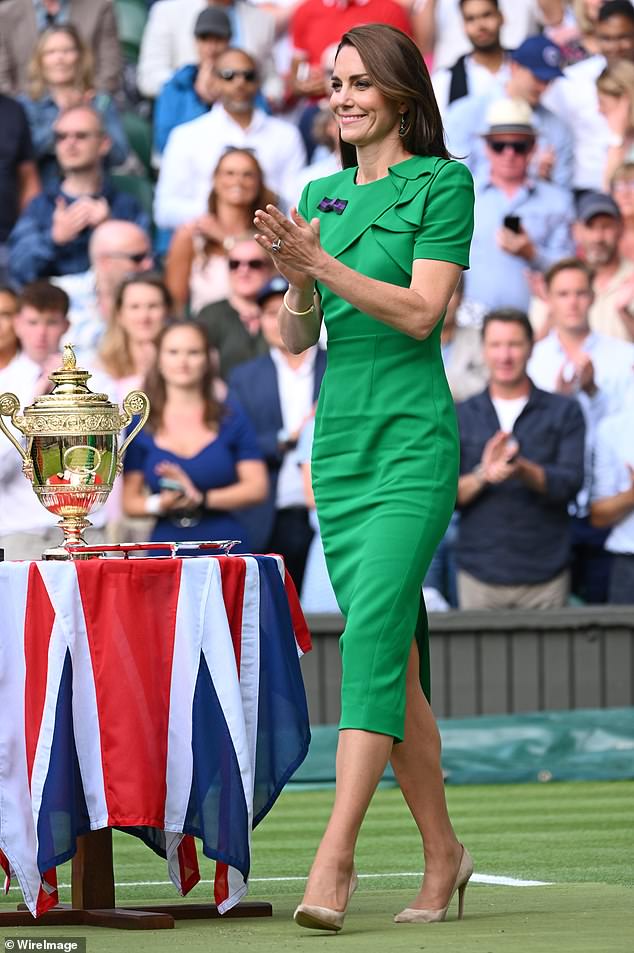 Sharp-eyed royal watchers couldn't help but notice how creased Kate's frock appeared when she stepped on to Centre Court to present the trophies - a rare fashion misstep in an otherwise polished record