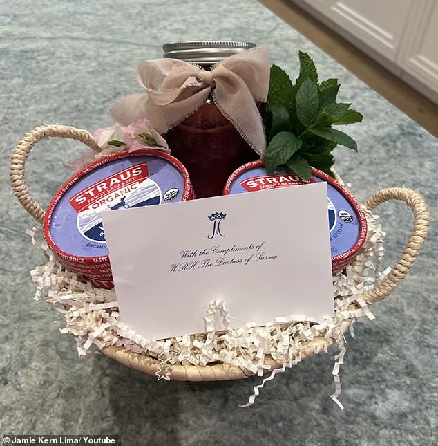 On her podcast, Jamie Kern Lima shared a picture of a hamper including a message: 'With the compliments of HRH The Duchess of Sussex'