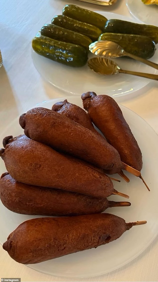 The family shared an insight into their somewhat unusual snacks - one picture was taken to show a pile of corndogs and pickles on a table