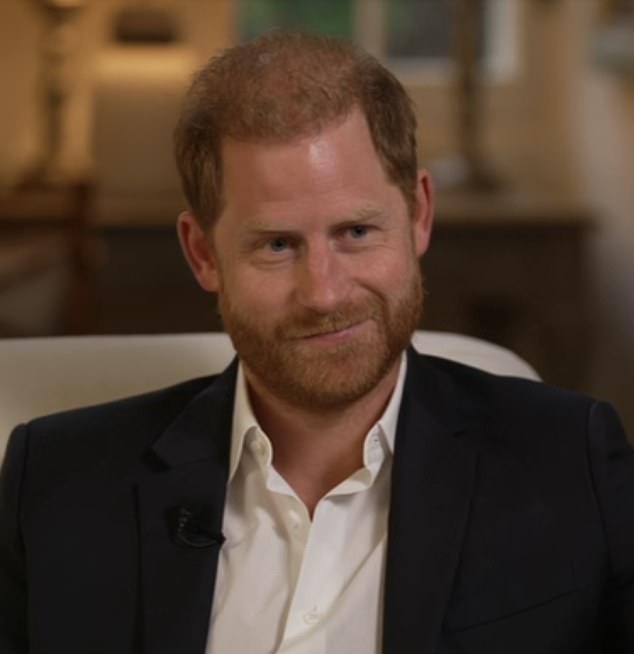 The prince (pictured) also displayed a 'wry smile' at points during the sit down according to Judi James, who described the expression as 'another signal of satisfaction'