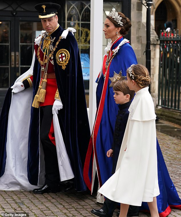 The Prince and Princess of Wales arrive at Westminster Abbey ahead of the Coronation with Prince George and Princess Charlotte