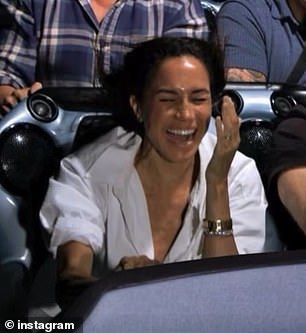 The couple - who tied the knot in 2018 - were spotted having a blast of their own as they sat at the front while on Space Mountain together