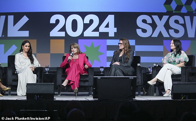 Brooke admitted recently on King Charles' goddaughter India Hicks podcast that she poked fun at Meghan Markle for being 'too precious' at SXSW in Austin, Texas, in March 2024 (pictured)