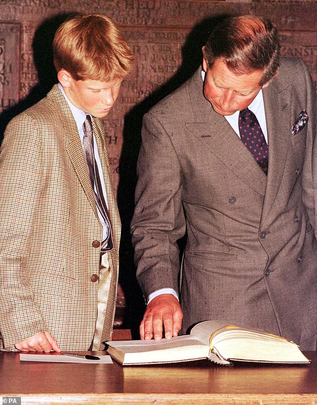 The Prince of Wales with his youngest son Prince Harry, as he registers at Eton college. Following his A Levels, Prince Charles said he was 'very proud' of the results and that his son had 'worked hard for these examinations'