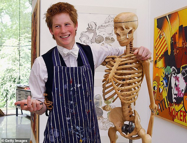 Prince Harry during an art lesson at Eton. Harry left school in August 2003 with a B in art