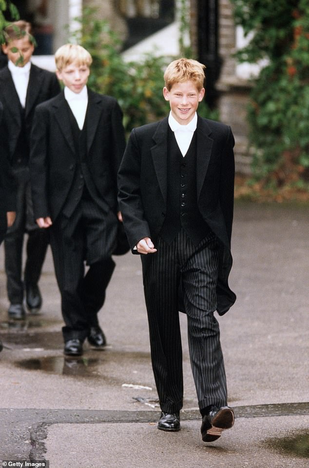 Harry on his first day at Eton. He was particularly candid about his time at Eton in his autobiography Spare, describing his arrival at the £21,000 per term school as a 'shock'