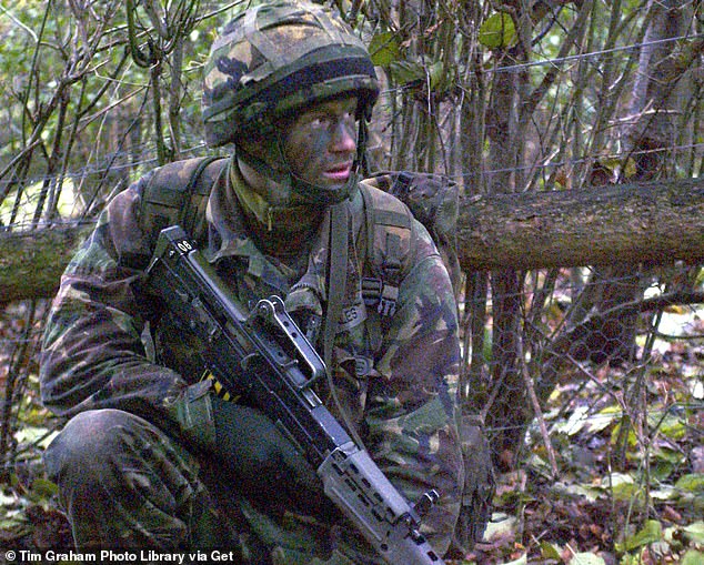 Harry during his military training at Sandhurst Military Academy where the Prince completed his training to become an army officer