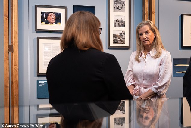 The Duchess of Edinburgh is pictured during a visit to the 'Unsilenced: Sexual Violence in Conflict' Exhibition at the Imperial War Museum, London