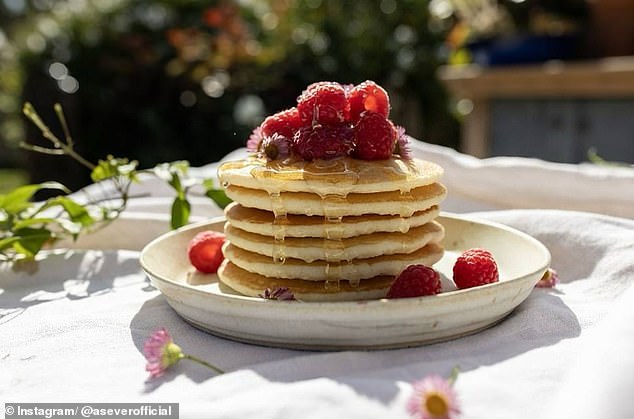 She added a picture of a stock of pancakes, topped with sweet raspberries and a generous drizzle of honey