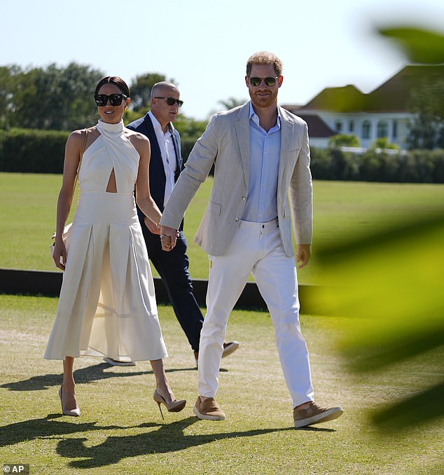 Harry and Meghan at the Sentebale charity polo match in April 2024