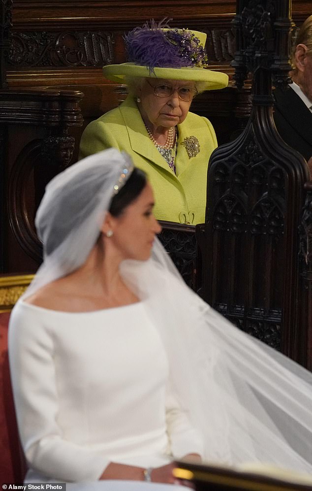 The Majesty Magazine editor wrote that the Queen said Meghan's wedding dress was 'too white'